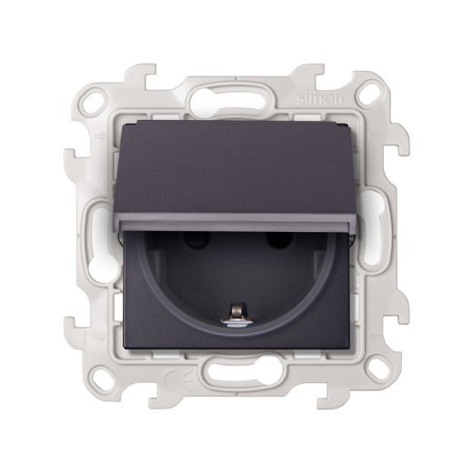 Розетка 2К+3 Sсhuko IP44 c крышкой и защитными шторками, графит
