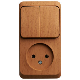 Systeme Electric Этюд наруж Бук Блок: Розетка б/з + выключатель 2-клавишный