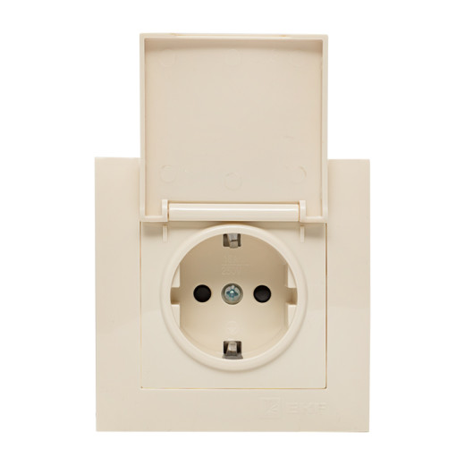 Валенсия розетка 1-местная с/з 16А кремовая с крышкой и защ. штор. EKF