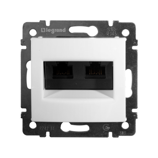 Розетка компьютерная двойная RJ45 категория 5e UTP - Legrand Valena - с захватами - белый