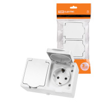 TDM Розетка двойная 2П+З (горизонтальная) открытой установки IP54 16А белая 