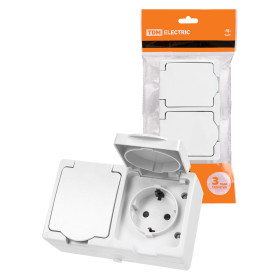 TDM Розетка двойная 2П+З (горизонтальная) открытой установки IP54 16А белая 