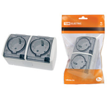 TDM Розетка двойная 2П+3 открытой установки IP54 16А с прозрачной крышкой белая 