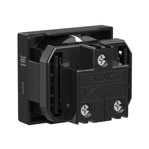 Розетка силовая 2Р+Е, со шторками, Viva, 2 мод., цвет черный