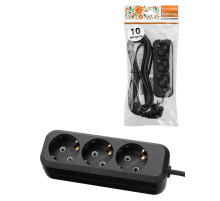 TDM Удлинитель 3 гнезда, 10 метров, с/з, 10 А, 2300 Вт, черный, НАРОДНЫЙ