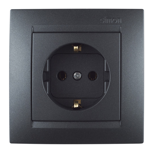 Розетка с заземлением 2P+E, 16А, 250В, винт. зажим, графит