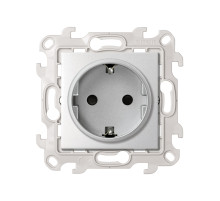 Simon 24 Алюминий Розетка с заземлением и шторками Schuko 2Р+Е 16A 250В~
