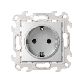 Simon 24 Алюминий Розетка с заземлением и шторками Schuko 2Р+Е 16A 250В~