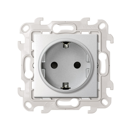 Simon 24 алюминий Розетка с заземлением и шторками Schuko 2Р+Е 16A 250В~  Harmonie