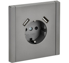 IEK FORTE&PIANO Сталь Розетка с/з со шт винтовое крепление 16А USB A+A 3,1А FP545