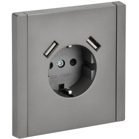 IEK FORTE&PIANO Сталь Розетка с/з со шт винтовое крепление 16А USB A+A 3,1А FP545