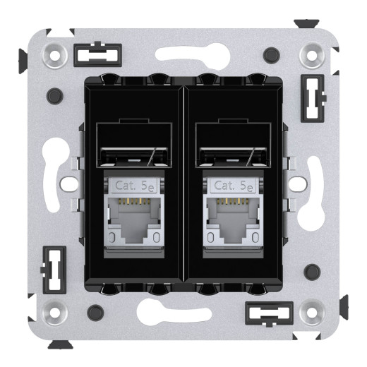Компьютерная розетка RJ-45 в стену, кат.5e двойная экранированная, Avanti, черный квадрат