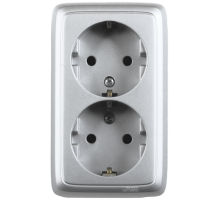 Hegel Альфа наруж Серебро РА16-151-06 Розетка с/з двойная