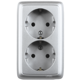 Hegel Альфа наруж Серебро РА16-151-06 Розетка с/з двойная