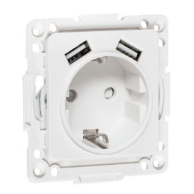 EKF Стокгольм Механизм Розетки 1-местной с/з, USB 2A 16А винтовые клеммы белый с защ. штор..
