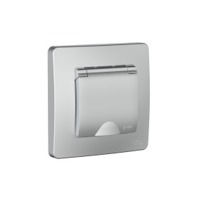 Systeme Electric Blanca внутр Алюминий Розетка с/з IP44 со шторками, с крышкой, 16А, 250В