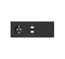 Simon 100 Черный матовый Кит 3 поста, фронт. Накладка на 1 розетку Schuko + 1 з/у 2xUSB + 1 клавиша выключателя + 1 клавиша жалюзи