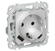 FLITE Роз.с з/к/ш 16А USB AC 20Вт б/к РСЮшс11-1-ФлА ал. IEK