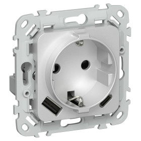 FLITE Роз.с з/к/ш 16А USB AC 20Вт б/к РСЮшс11-1-ФлА ал. IEK