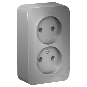 Systeme Electric Blanca наруж Алюминий Розетка 2-ая б/з без шторок 16А, 250В, изолир. пластина