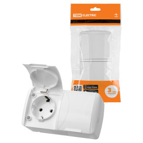 TDM Розетка двойная 2П+3 открытой установки IP54 16А с крышкой белая 