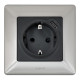 Valena LIFE. Силовая розетка 2К+З 16А 250В с защитными шторками. Безвинтовые зажимы. С лицевой панелью. Антрацит.