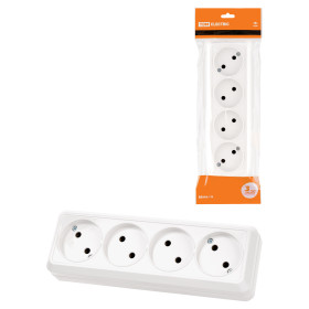 TDM Розетка 4-х местная горизонтальная 2П открытой установки IP20 10A белая 