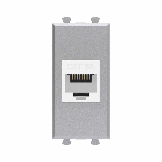Компьютерная розетка RJ-45 без шторки модульная, кат.6А, Avanti, закаленная сталь, 1 модуль