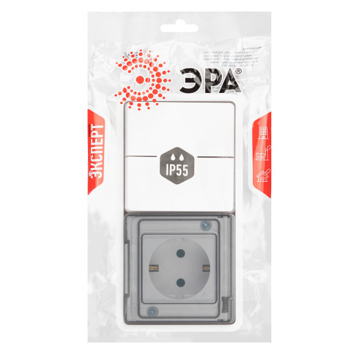 Блок розетка с выключателем ЭРА Эксперт 11-7522-01 двойным IP55 16A-10AX-250В горизонт. СУ белый