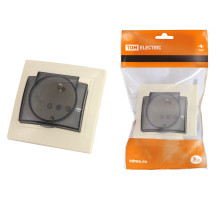 TDM Розетка 2П+З с защ. шт. и крышкой 16А 250В IP44 сл. кость 