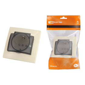 TDM Розетка 2П+З с защ. шт. и крышкой 16А 250В IP44 сл. кость 