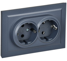 IEK BRITE Маренго Розетка 2-м с/з с защ штор 16А в сборе РСш12-3-БрМ маренго