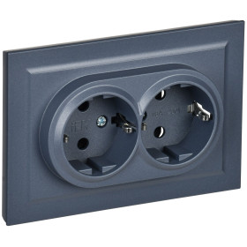 IEK BRITE Маренго Розетка 2-м с/з с защ штор 16А в сборе РСш12-3-БрМ маренго