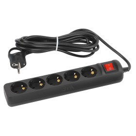 ЭРА Удлинитель электрический UX-5es-5m-B с заземлением с выключателем 5 розеток 5 м ПВС 3x0,75мм2 10А черный