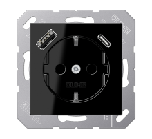 JUNG Розетка SCHUKO® с USB-зарядным устройством, тип A + тип С термопласт черный