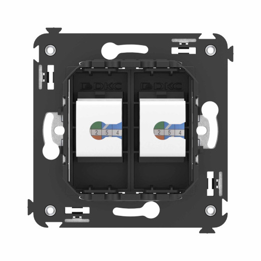 Телефонная розетка RJ-12 без шторки в стену двойная, Avanti, черный матовый
