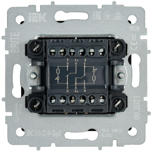 BRITE Выключ. 2-кл. с инд. отел. 10А ВС10-2-9-БрГ граф. IEK