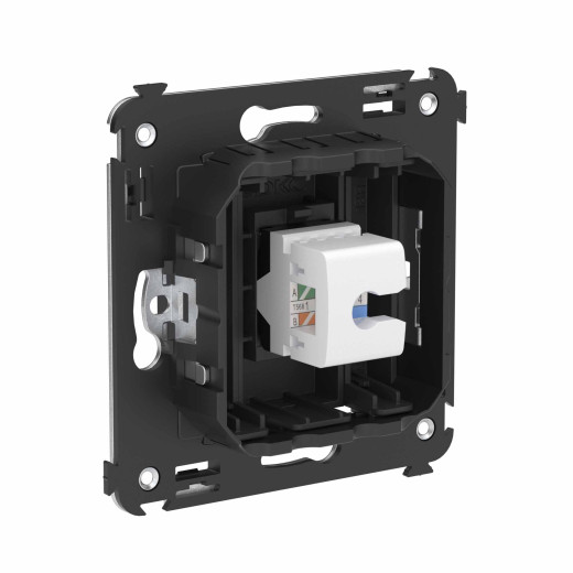 Компьютерная розетка RJ-45 без шторки в стену, кат.6А одинарная, Avanti, черный матовый