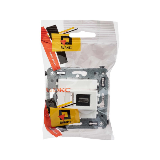 USB 2.0 розетка одинарная в стену, тип А-А, Avanti, белое облако