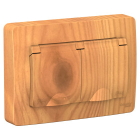 Systeme Electric Blanca внутр Ясень Розетка 2-ая с/з IP44 со шторками, 16А, 250В