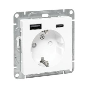 EKF Эпика Механизм розетки с USB-A+С - 2шт, 16А, с заземлением, со шторками, белый.