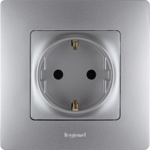 Розетка с заземлением - Legrand Etika - без шторок 16А 250В винтовые зажимы - алюминий