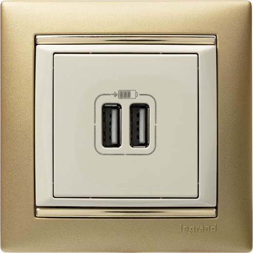 Зарядное устройство USB тип А / тип А - Legrand Valena - 3000мА 15Вт - слоновая кость