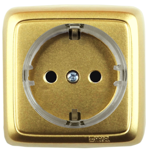 РА16-171-07 Розетка открытой установки, одноместная, с заземляющим контактом, цвет золото