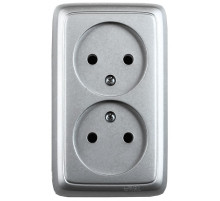 Hegel Альфа наруж Серебро РА16-144-06 Розетка двойная, со шторками, изол. пластиной (250В, 16А)