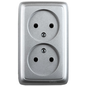 Hegel Альфа наруж Серебро РА16-144-06 Розетка двойная, со шторками, изол. пластиной (250В, 16А)