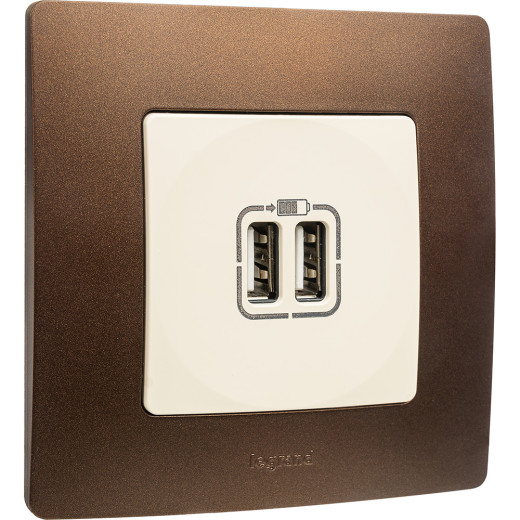 Зарядное устройство USB тип А / тип А - Legrand Etika - 3000мА 15Вт - слоновая кость