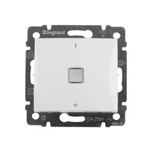 Переключатель одноклавишный с подсветкой - Legrand Valena - 10А 250В схема 6L безвинтовые зажимы - белый