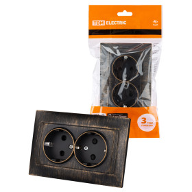 TDM Розетка двойная 2П+З 16А 250В с защ. шт. старинная бронза 