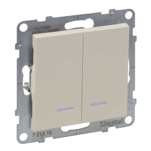 SUNO. Выключатель двухклавишный 10АХ 250В с подсветкой/индикацией. Безвинтовые зажимы. Цвет 